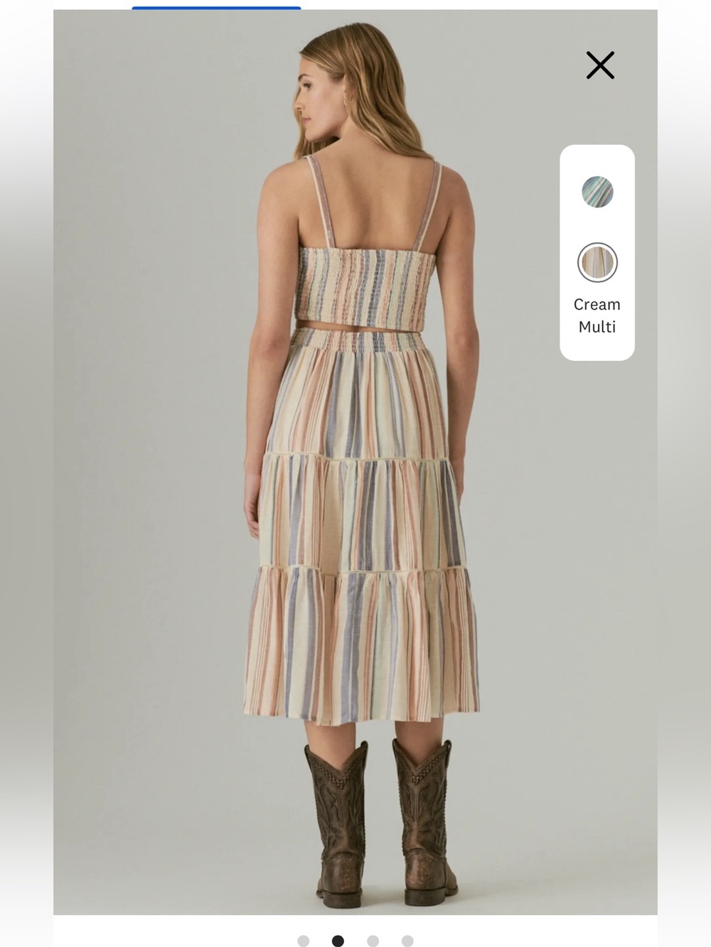 Lucky Brand Cream Multi Striped Midi Skirt - Picture 2 of 8
